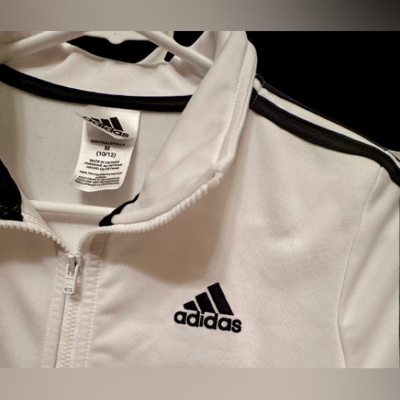 Adidas Boys Youth Medium (10/12) White 3-Stripe Track Jacket - Picture 3 of 8